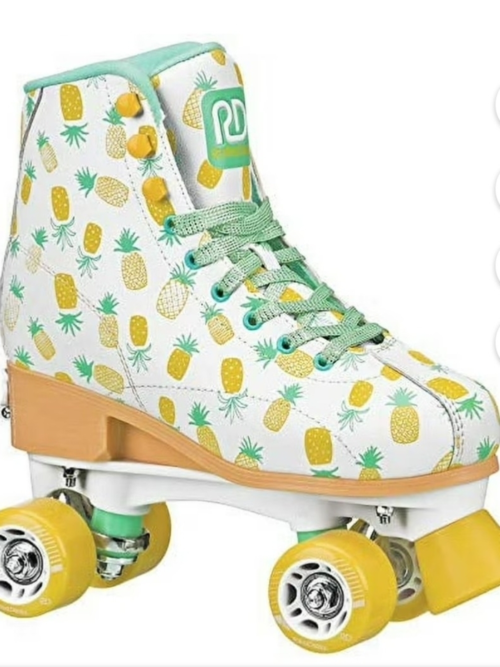 Circle Society Pineapple Print Kids Adjustable  Roller Skate - Mint & Yellow 3-7